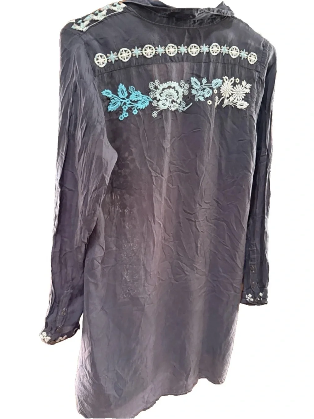 JOHNNY WAS Blue Embrodiered Tunic Blouse Top Size S - Picture 2 of 2